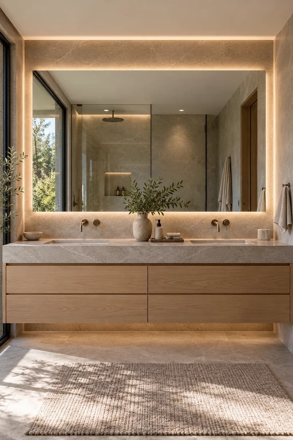 Bathroom vanity mirror with LED backlight glow